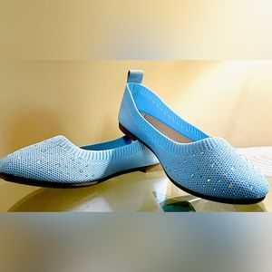 Blue rhinestones Flat Shoes Size US 5